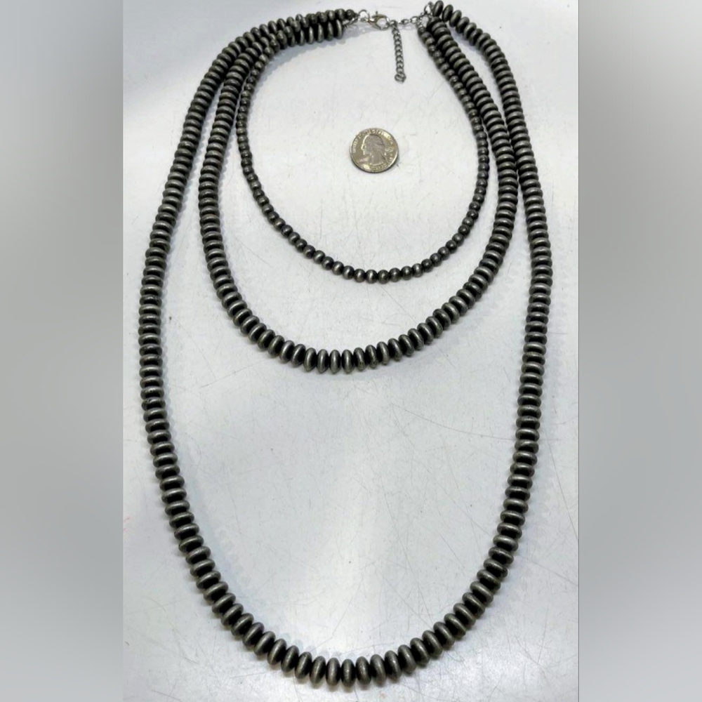 Elegant Triple Strand Sauce Shaped Bead Necklace